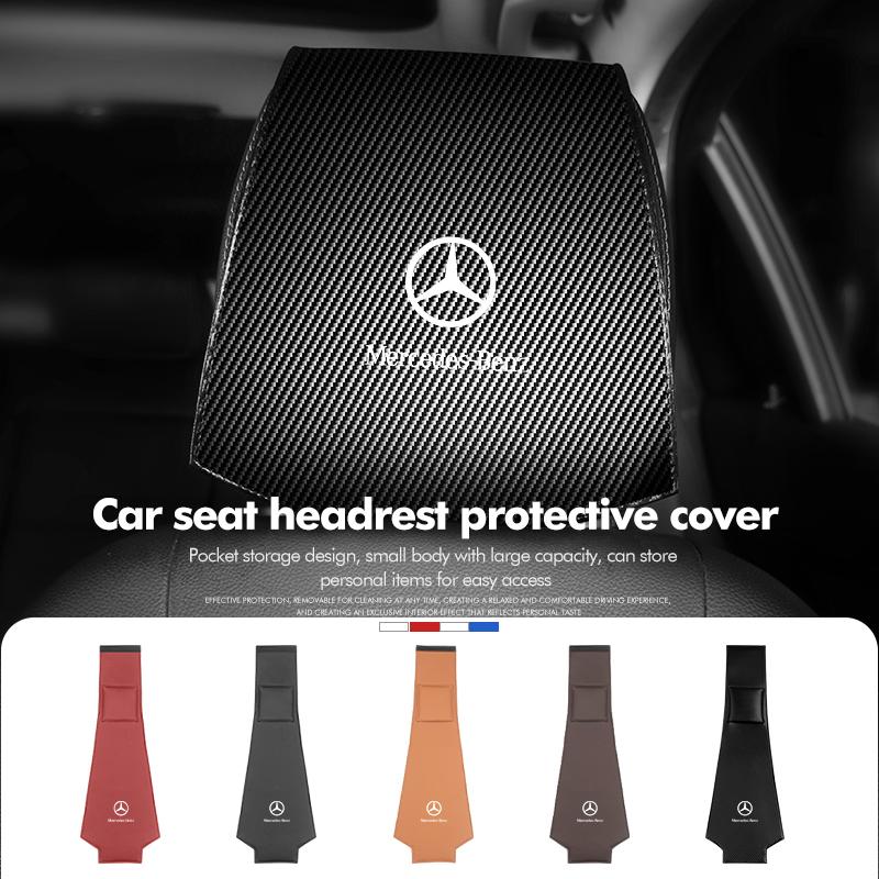 CRC1 Leather Car Seat Back Headrest Pillow Dustproof Protector Cover For Benz AMG A C E S G Class W201 W210 W108 W204 W205 W203