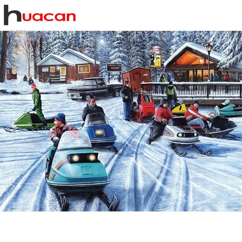 huacan Алмазная вышивка, распродажа, 5D DIY, алмазная живопись, полная квадратная дрель, снегоходы, картина со стразами, зимний декор для дома