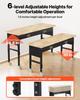 1524 mm Adjustable Workbench, 680 kg Load Capacity, Garage Workbench with Drawer, Power Outlet, Wheels, and Pegboard, Heavy Duty Oak Wood Top Work