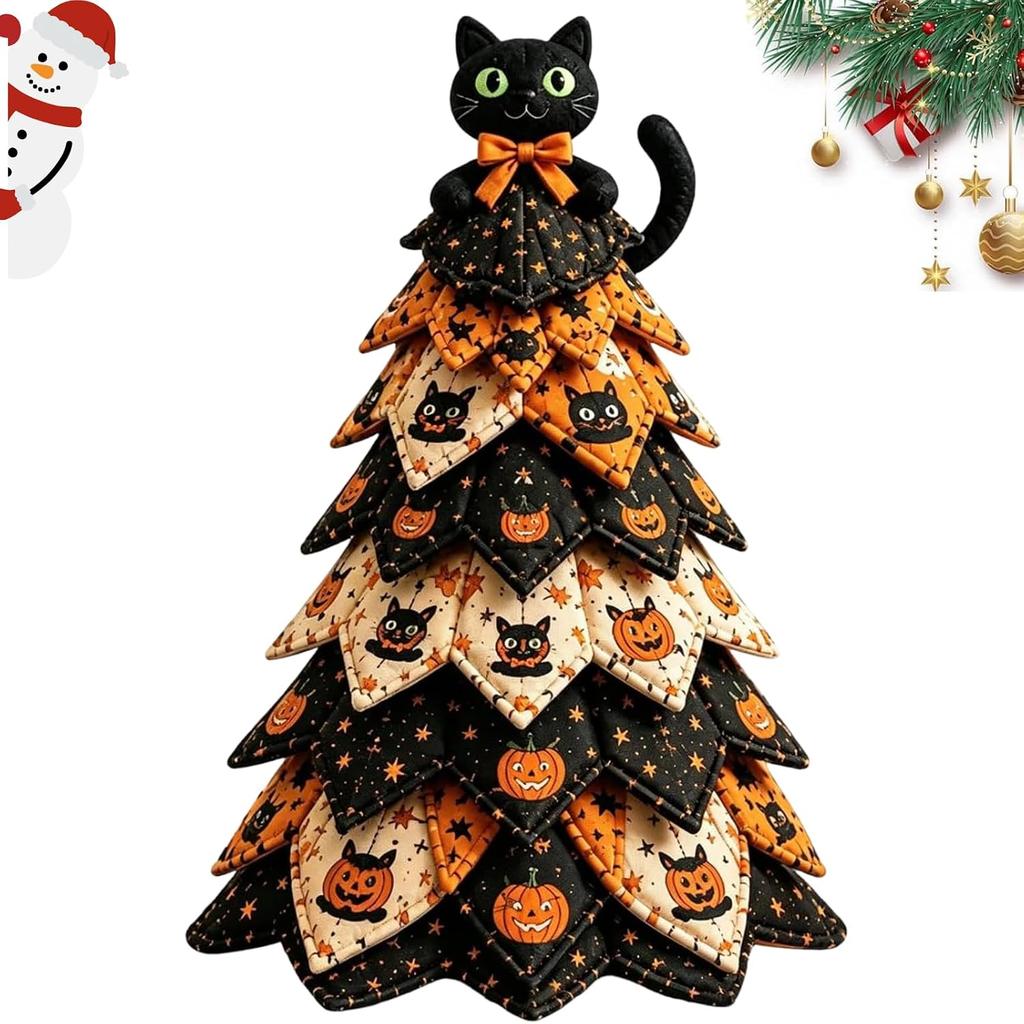 DIY 3D Patchwork Quilted Christmas Tree Kit 30cm Fabric Holiday Tabletop Decoration with Interchangeable Top Ornament Red Plaid Farmhouse Handmade