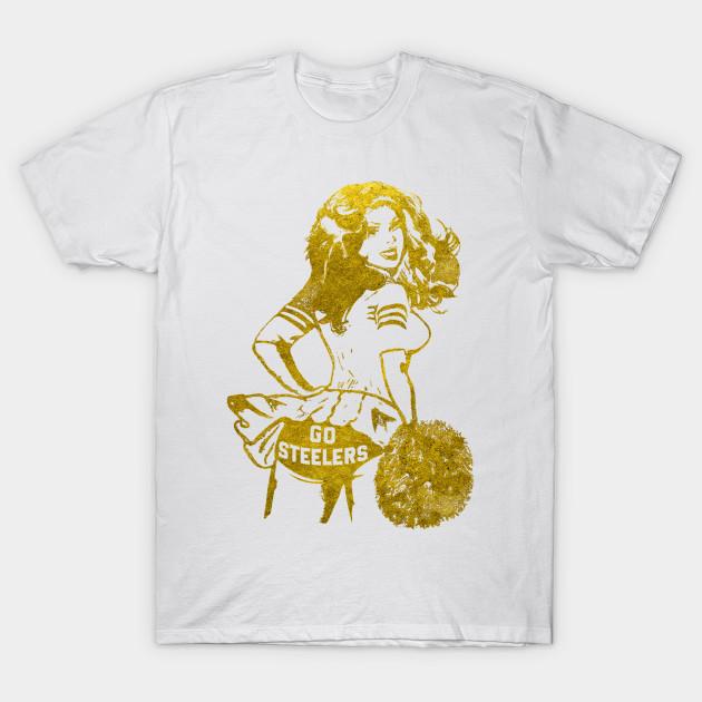 Men Black Print T-shirt Go Steelers Cheerleader No-Cut Heat Transfer Print Cotton Tshirt
