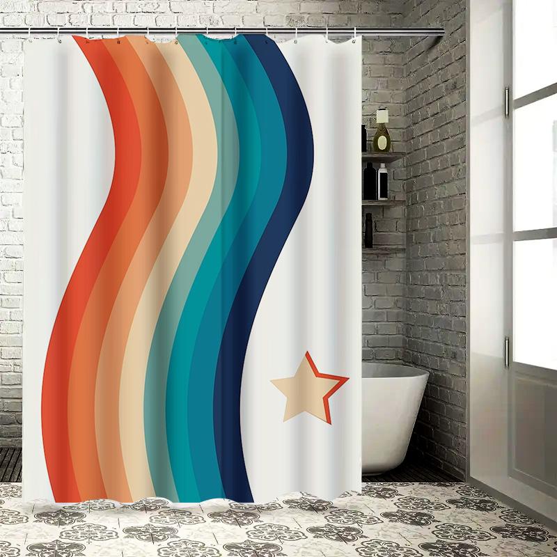 Colorful Shower Curtain with Waves Design Perfect for Bathrooms Decor