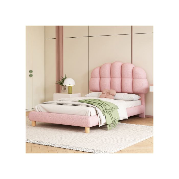 Lit simple - MUVOE - 90x200cm - Rembourré - Rose - 1 place