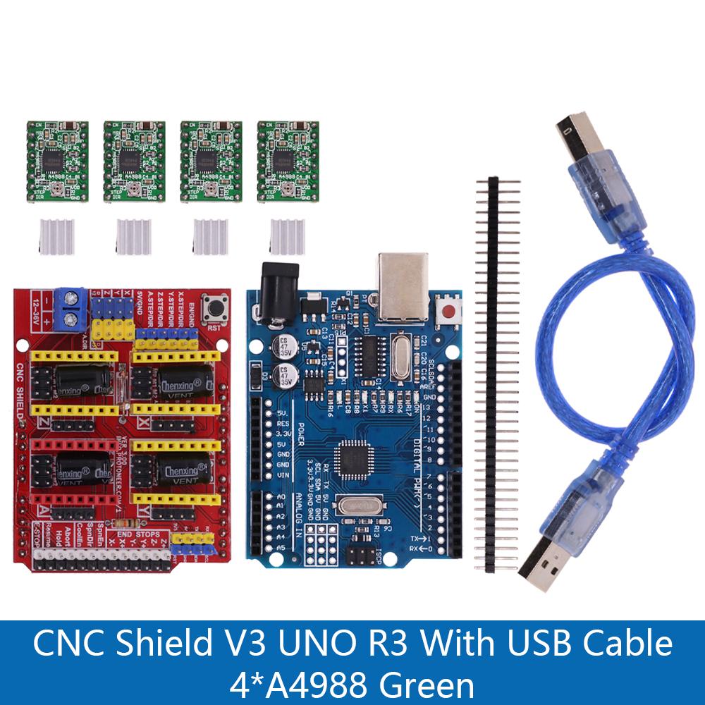 Станок для гравировки CNC Shield V3 3D-принтер + Плата расширения драйверов A4988 DRV8825 AT2100 для Arduino + UNO R3 с USB-кабелем