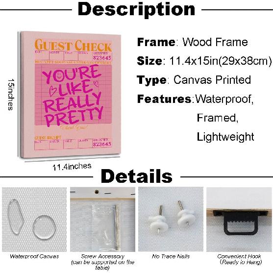 Preppy Trendy Funky Canvas Wall Art Aesthetic Poster Girls Room Decor Cute Girly Paintings Wall Decor Artwork You're Pretty Print for Home Bedroom