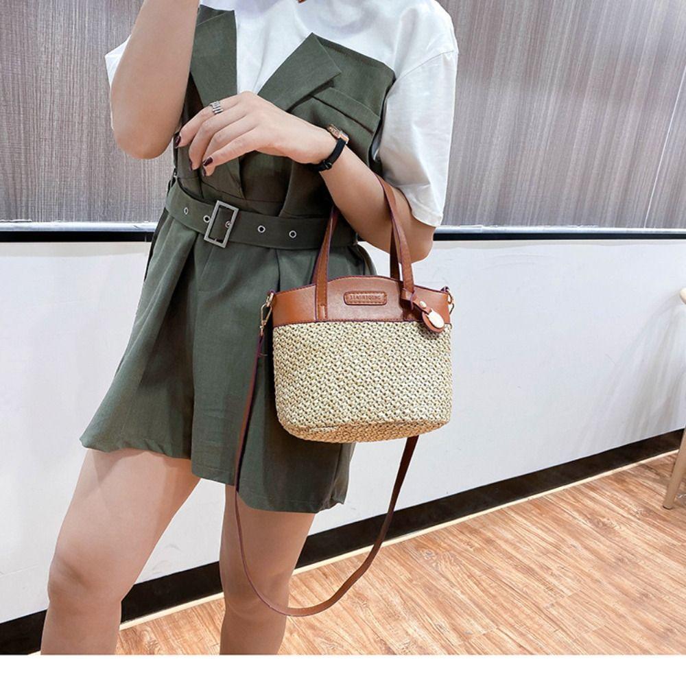 Соломенная сумка через плечо Pu Лоскутные сумки Прочная сумка-мессенджер для женщин