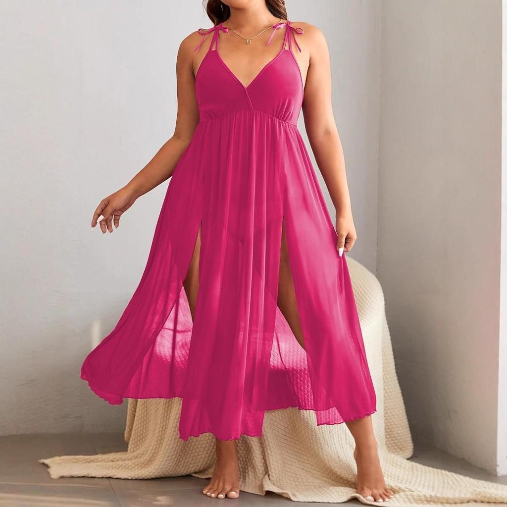 Европейское и американское женское сексуальное кружевное халат: Элегантная однотонная ночная рубашка на тонких бретельках