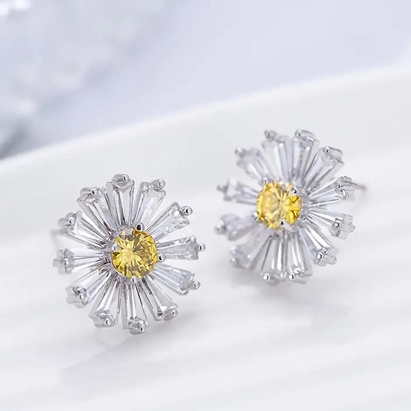 Huitan Delicate Small Flower Stud Earrings Fresh Style Yellow Daisy Floral Ear Accessory for Women Daily Wear Statement Jewelry