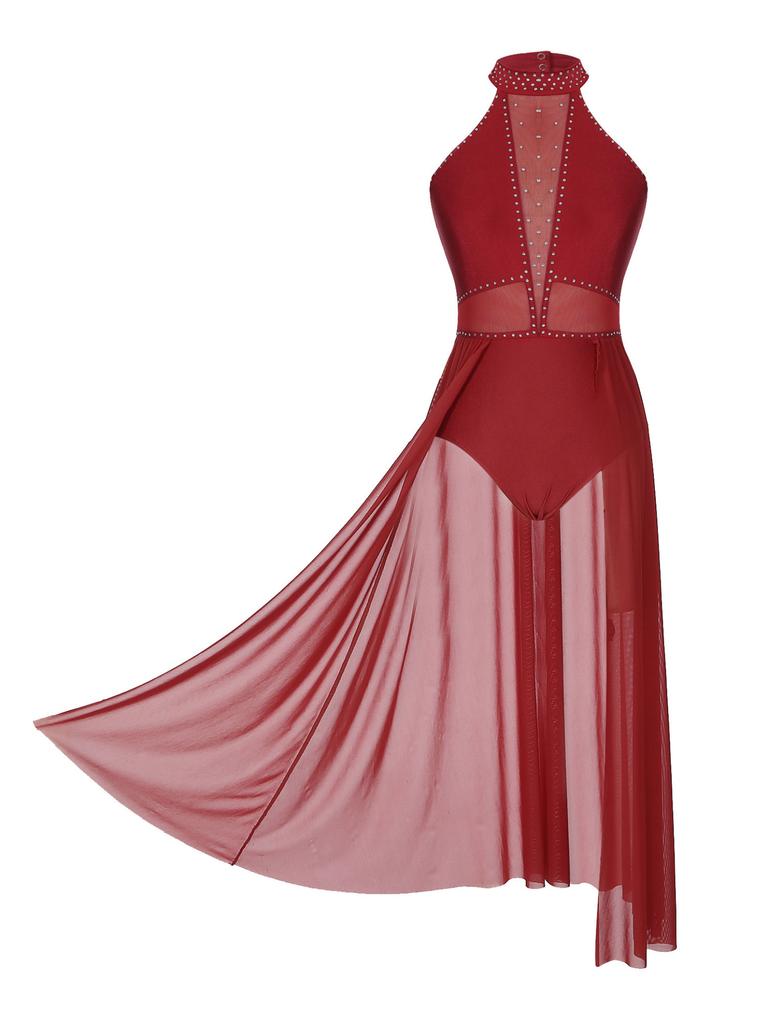 Женский балетный костюм для литургического поклонения, длинное платье с разрезом по бокам, фигурное катание, танцевальное представление, пэчворк, танцевальная одежда