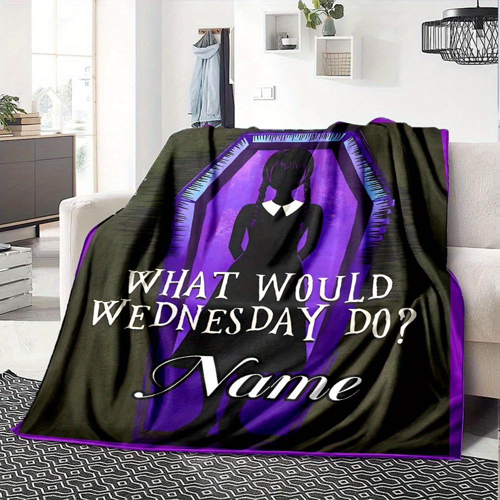 Wednesday Addams Purple Coffin Four Seasons Blanket Customized With Your Name Lightweight And Warm Perfect Gift For Home Office Camping Sofa Travel