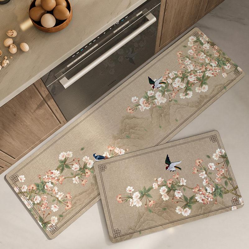 1pcs Waterproof Kitchen Carpet for Floor Oilproof PVC Plaid Kitchen Rug Anti Slip PU Leather Floor Mat Doormat Long Tapete Gray