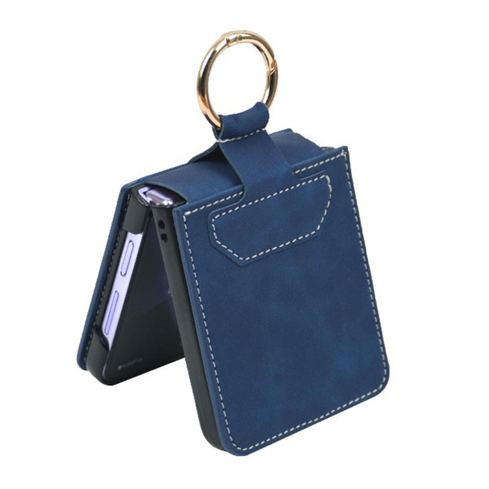 For Samsung Galaxy Z Flip5 5G Case Leather Coated PC Phone Cover with Ring Kickstand