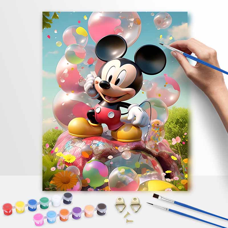 Disney digital oil painting Mickey Mouse bubbles flowers art handmade diy gift home decoration