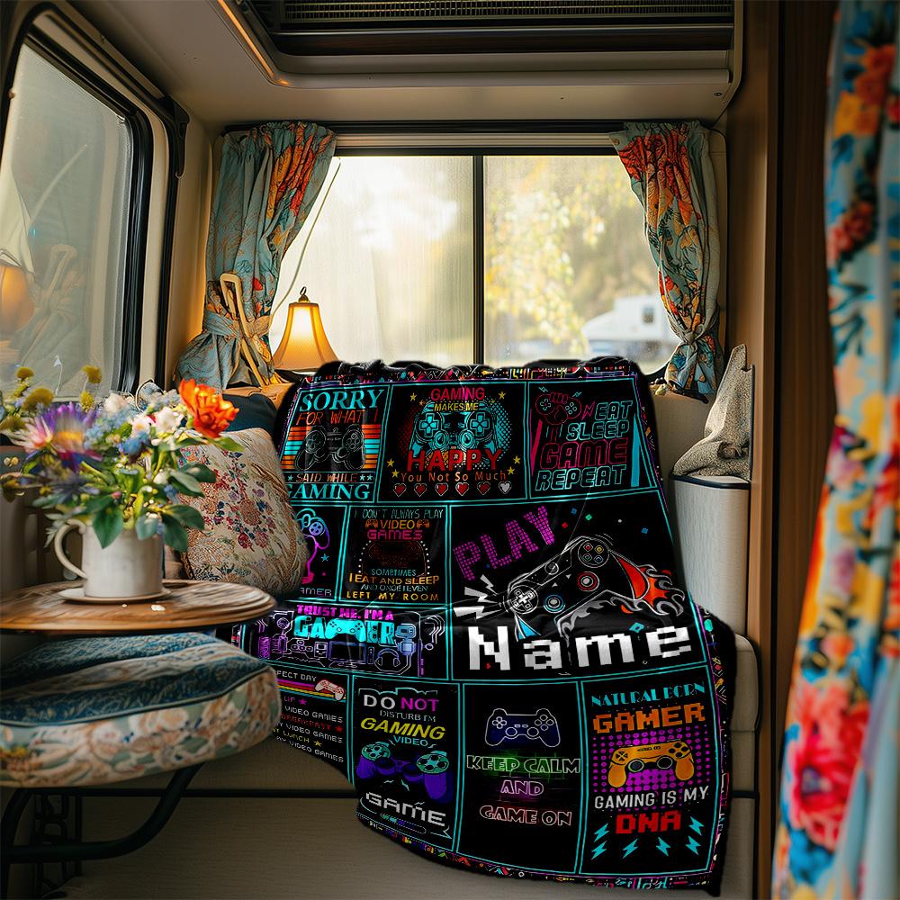 Gaming Neon Signs Blanketcustomize Your Name Lightweight Comfortable And Stylish Blanket For Travel Bed Home Chair Office Sofa And Camping All Season