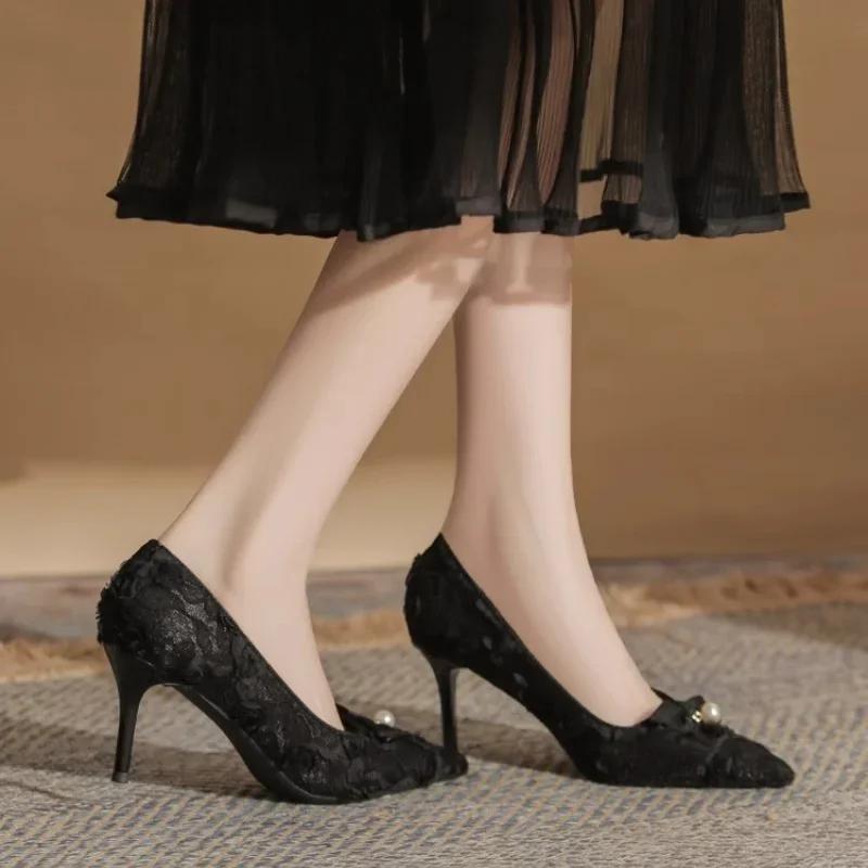 Цветы бант женские кружевные сетчатые туфли с острым носком на высоком каблуке элегантные женские дизайнерские туфли-лодочки на шпильках летние туфли