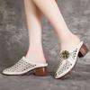 Summer Women's Shoes Ethnic Style Thick Heel Soft Bottom Cowhide Leather Sandals