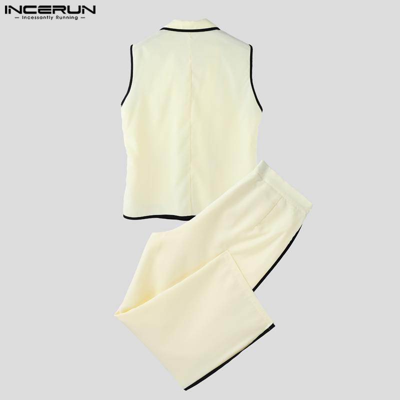 INCERUN Мужской стеганый безрукавный жилет на пуговицах и комплекты длинных прямых брюк