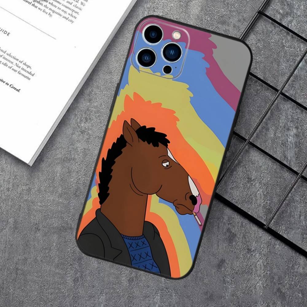 Мультяшный чехол для телефона B-BoJack Horseman для iPhone 16e,16,15,14,13,12,11,XS,XR,X,8,7,Pro,Max,Plus,mini Силиконовый Черный Чехол