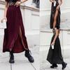 High Waist Vintage Houndstooth Plaid Warm Wool Long Skirt for Women Elegant Casual A-Line Split Longas Female Skirts