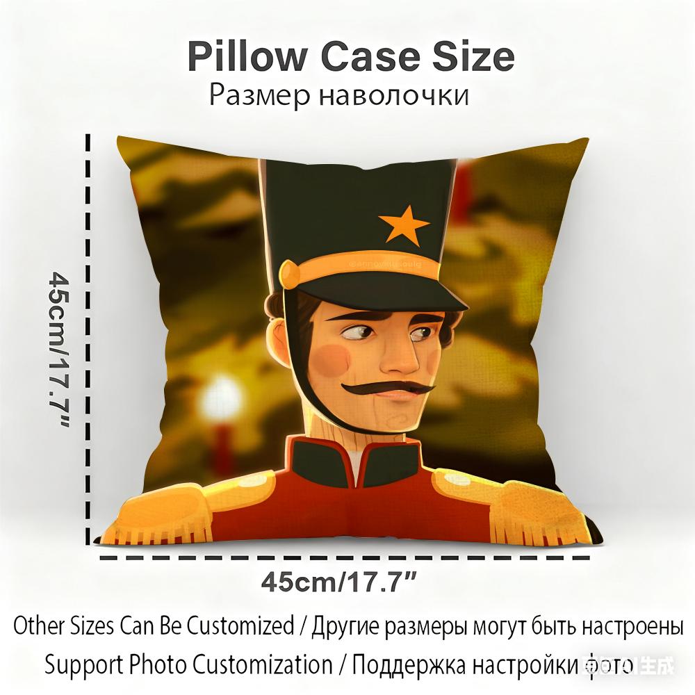 Nutcracker Cartoon Cushion Cover Household Decoration Linen Sofa Cushion Cover: Skin-Friendly & Breathable With Invisible Zipper