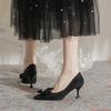 Женские туфли на высоком каблуке стилет 2025 весна новые острый носок бант черный темперамент Муза фанат французская модная обувь