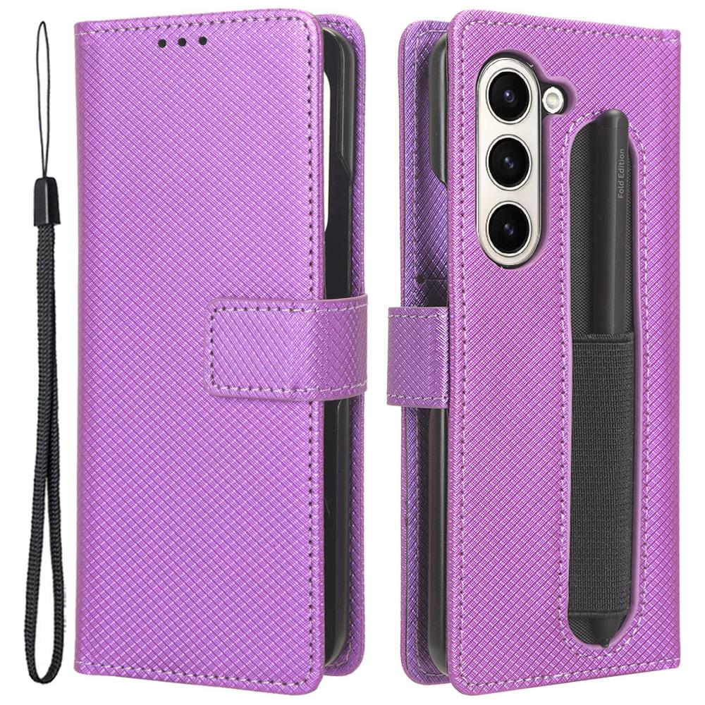 For Samsung Galaxy Z Fold6 5G Case with Pencil Holder, PU Leather Diamond Texture Wallet Phone Cover