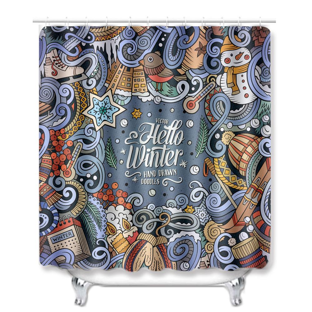 Christmas Waterproof Shower Curtain Four-Piece Floor Mat Combination Set Household Door Mat Bedroom Living Room Carpet