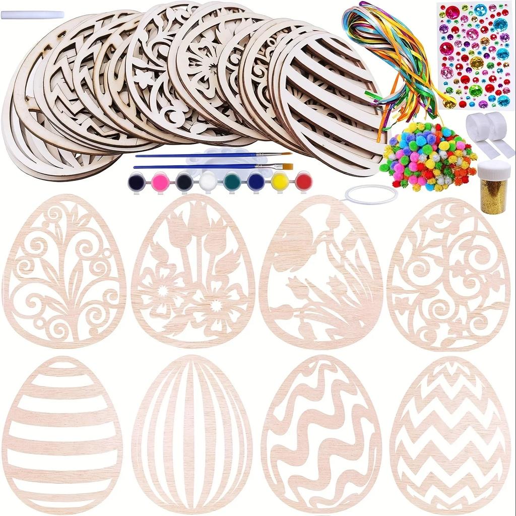 Wooden Easter Egg Craft Kit-Paint Your Festive Ornaments,Perfect for Teenagers&Adults,Ideal for Spring Classroom Activities
