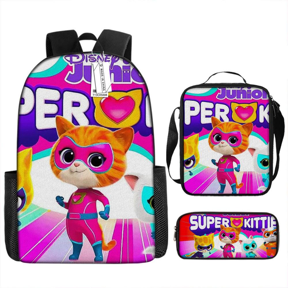 Superkitties Kids Backpack Set 3-Piece Cartoon School Bag Lightweight Durable for Boys Girls Preschool Elementary Gift