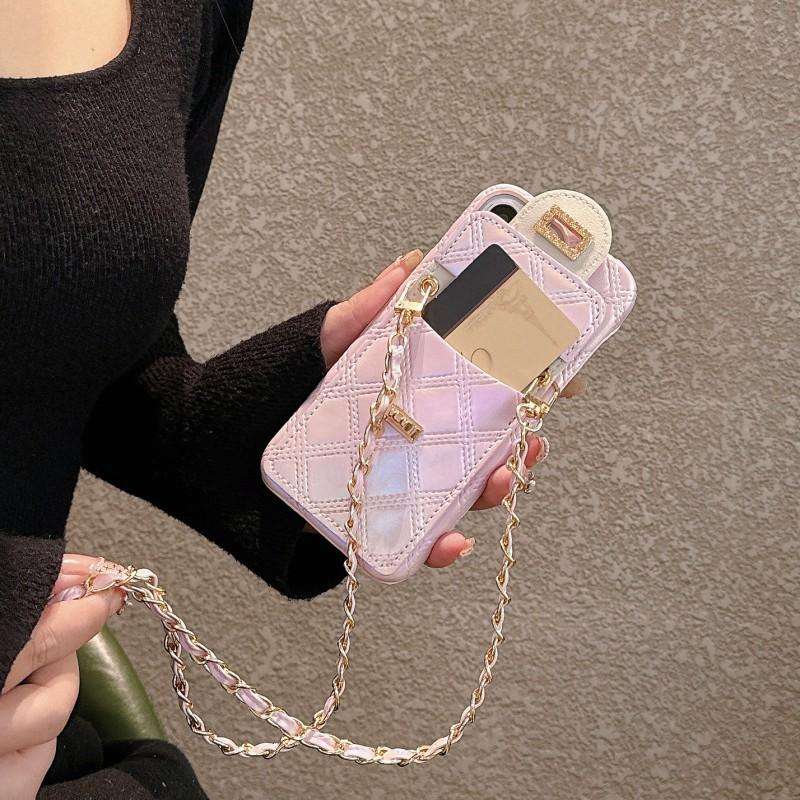 Wallet Case for iPhone 16 14 13 11 12 15 Pro Max Plus 16 Pro PU Leather Metal Crossbody Lanyard Strap Card Bag Hard Cover