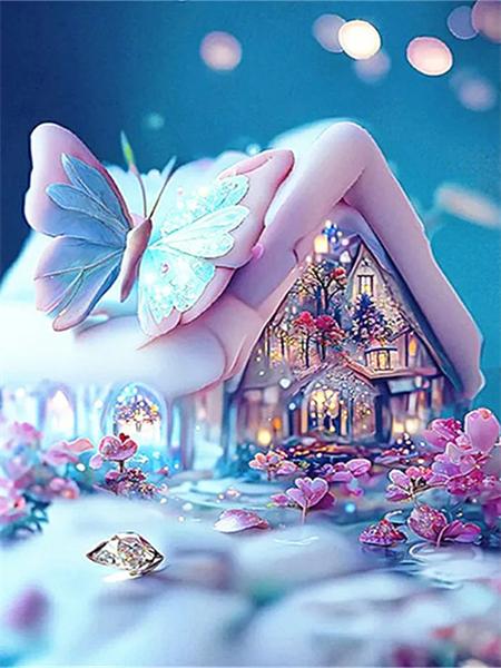 5D Diy Алмазная картина Дом Фэнтези Полный квадрат Круглая вышивка Мозаика Бабочка Цветок Домашний декор