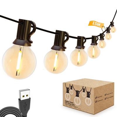 Amazon.co.jp Эксклюзив: Светодиодная гирлянда IKERY, 15 м, теплый белый, USB 5 В, ударопрочная, 25+1 лампочек G40, цоколь E12, погодозащищенная, для помещений и улицы