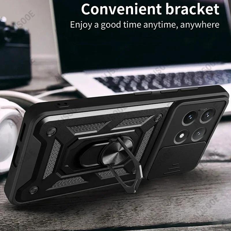 Capa For POCO X6 Pro 5G Case Armor Slide Camera Lens Protection Back Cover for Xiaomi POCO X6 Pro 5G Ring Stand Shockproof Funda