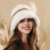 Autumn and Winter New Color Matching Hat Women's Retro Atmosphere Knitted Wool Hat Versatile Warm Plush Bucket Hat