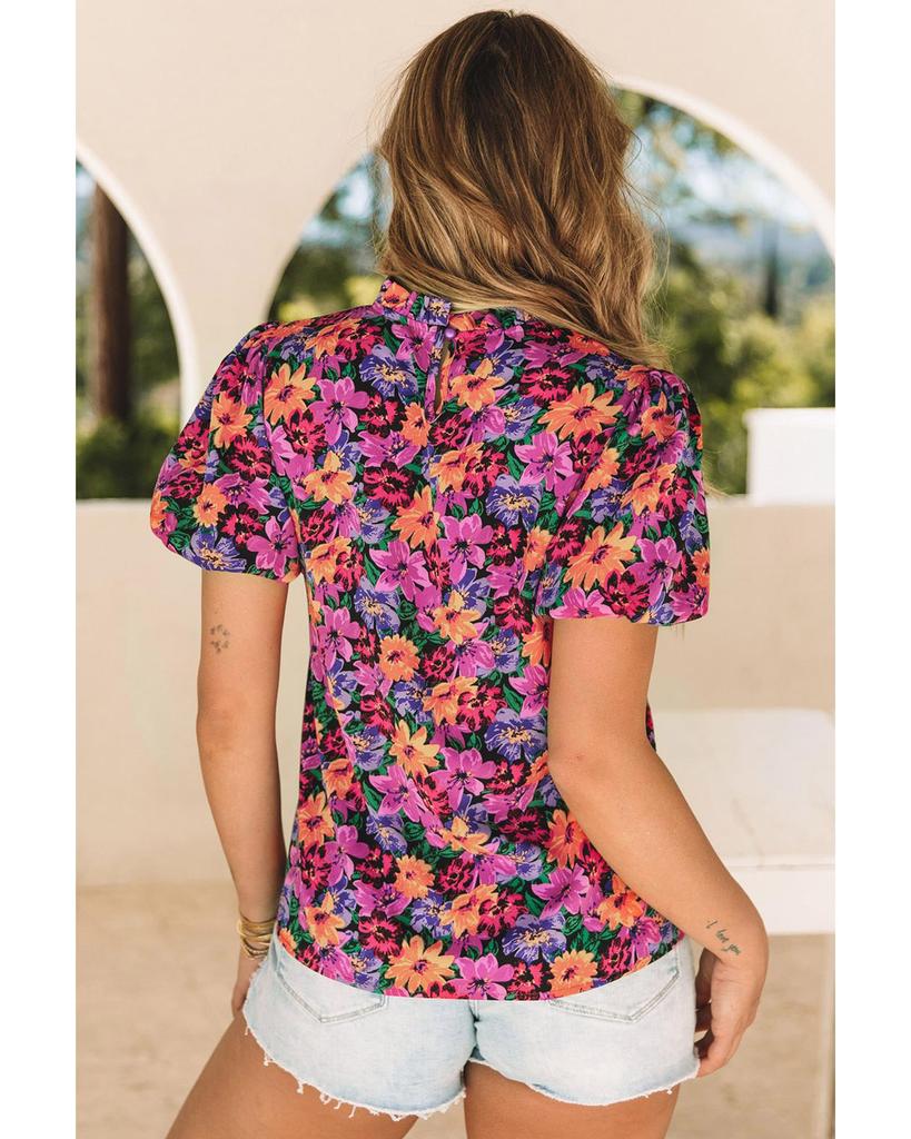 Azura Exchange Блузка с пышными рукавами и цветочным принтом