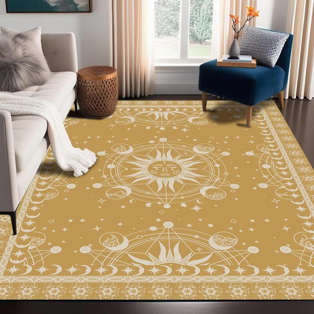 Sun and Moon Rug Boho Celestial Area Rugs for Bedroom Dorm Living Room Bohemian Occult Crescent Solar Stars Galaxy Floor Mat