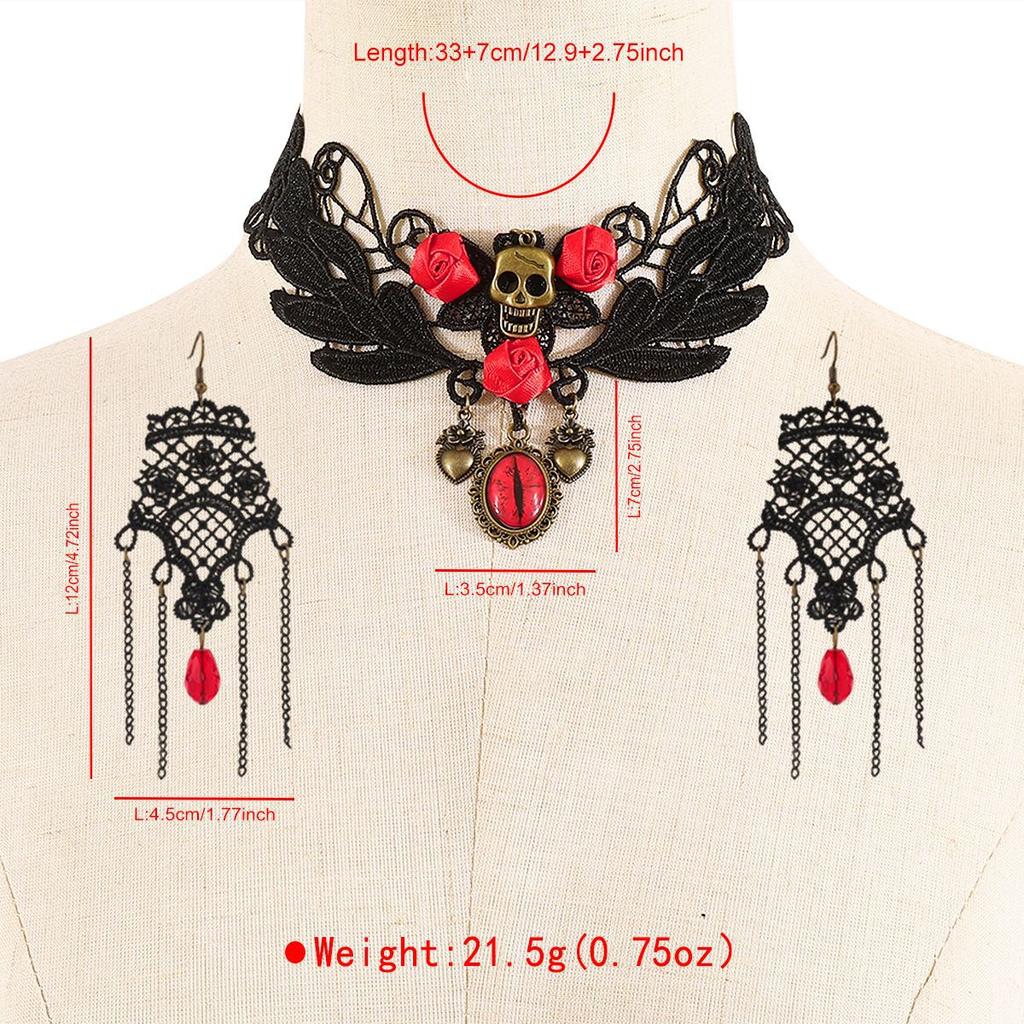 N 119.18 million Black Lace Rose Chain Tassel Earrings Collarbone Chain Jewelry Set Women
