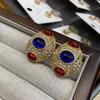 Средневековые украшения, серьги в стиле ретро-дворца, элитные серьги, двухцветные глазурованные овальные серьги-гвоздики, для женщин