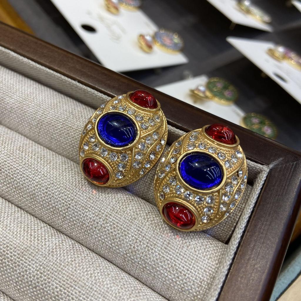 Средневековые украшения, серьги в стиле ретро-дворца, элитные серьги, двухцветные глазурованные овальные серьги-гвоздики, для женщин