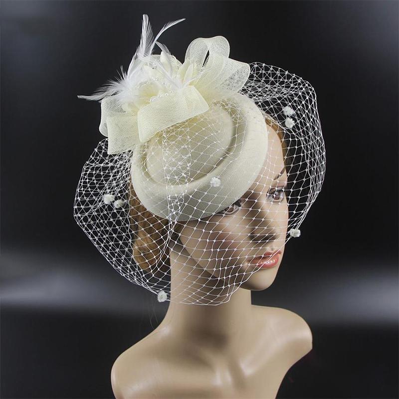 Повязка на голову с перьевой вуалью и кружевным цветком, женская элегантная шляпка, головной убор, заколки для волос, очаровательная заколка для волос для свадебной вечеринки
