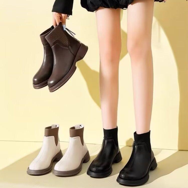 Женские осенне-зимние новые британские сапоги Bare Boots с застежкой-молнией сзади, короткие сапоги, тонкие сапоги из натуральной мягкой кожи