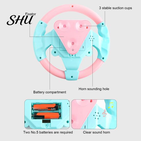 Co-pilot Steering Wheel Toy Game Preschool Rotate 360 Degrees with Sound 2 Stable Suction Cups Scene Experience Educational Auditory Cognition