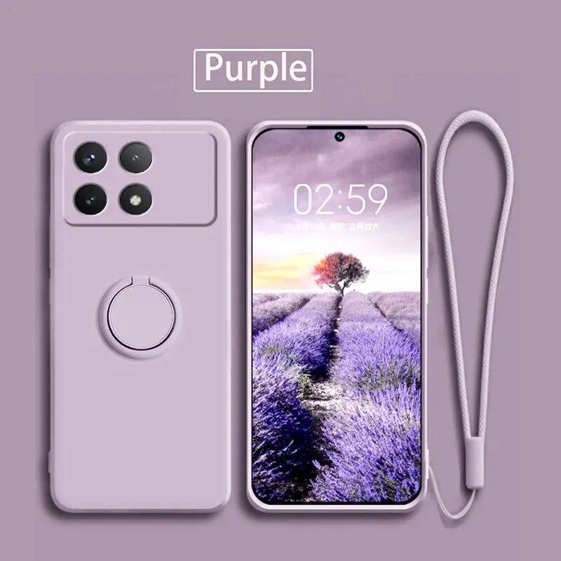 Luxury Liquid Silicone Ring Stand Shell for Redmi POCO X6 Pro Cover Shockproof Xiaomi K70E Bumper Back Protection Cover