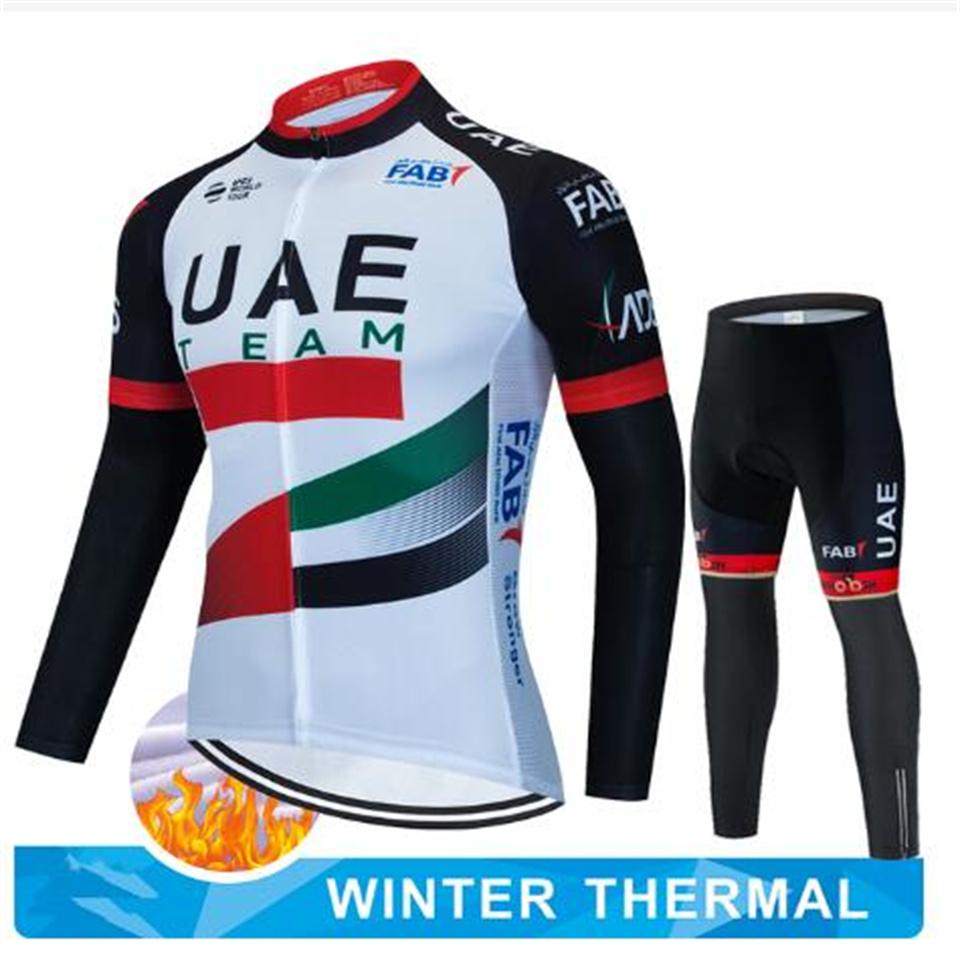 2024 UAE Cycling Jersey Set Winter Thermal Fleece Cycling Clothing Long Sleeve Men& Road Bike Suit MTB Maillot Culotte