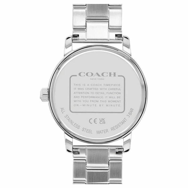 Coach Часы серии Grand Кварцевый механизм Стальной ремешок 36 мм Серебристый циферблат Женские часы Водонепроницаемость 30 метров 14503968