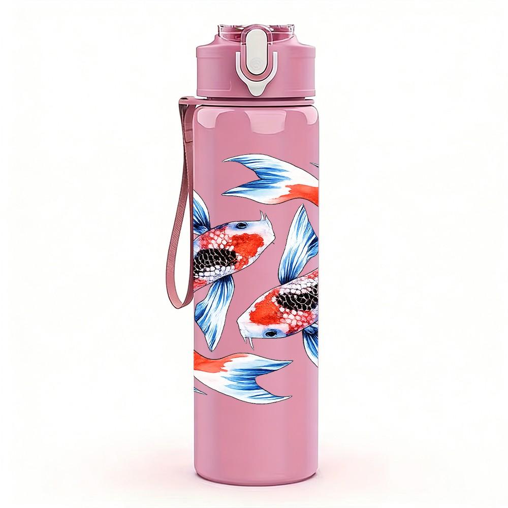 1PC Koi Fish Oriental Water Art Print 750ml Color Plastic Sports Water Bottle Leakproof Flip Straw Lid Suitable for Sports Office Home Use