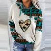 Womens Casual Geometric Horse Print Long Sleeve Drawstring Pullover Tops, Ethnic Style Hooded Sweatshirt Plus Size Women Clothin