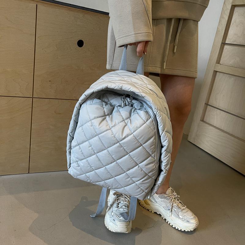 Fashion Cotton Clothes Bag Autumn and Winter New Large-capacity Casual Simple Schoolbag Rhombus Embroidery Thread Backpack