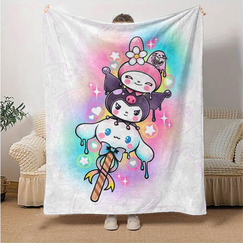 1pc My Melody and Kuromi Dripping Blanket, Soft Throw for Room Decor, Perfect Gift for Family and Friend, Living Room, Travel, Camping, Car Blankets,