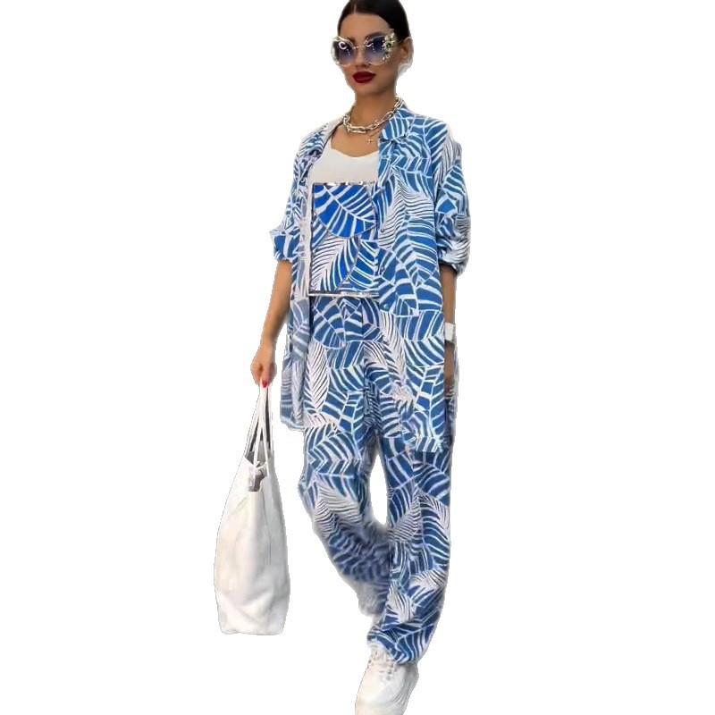 Womens 3-Piece Set Floral Print Sleeveless Top Wide Leg Pants Casual Streetwear 2025
